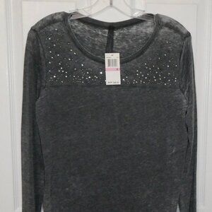 BRAND NEW SEVEN 7 EMBELLISHED LONG SLEEVE GRAY SHIRT - JEWELS WOMENS SIZE SMALL